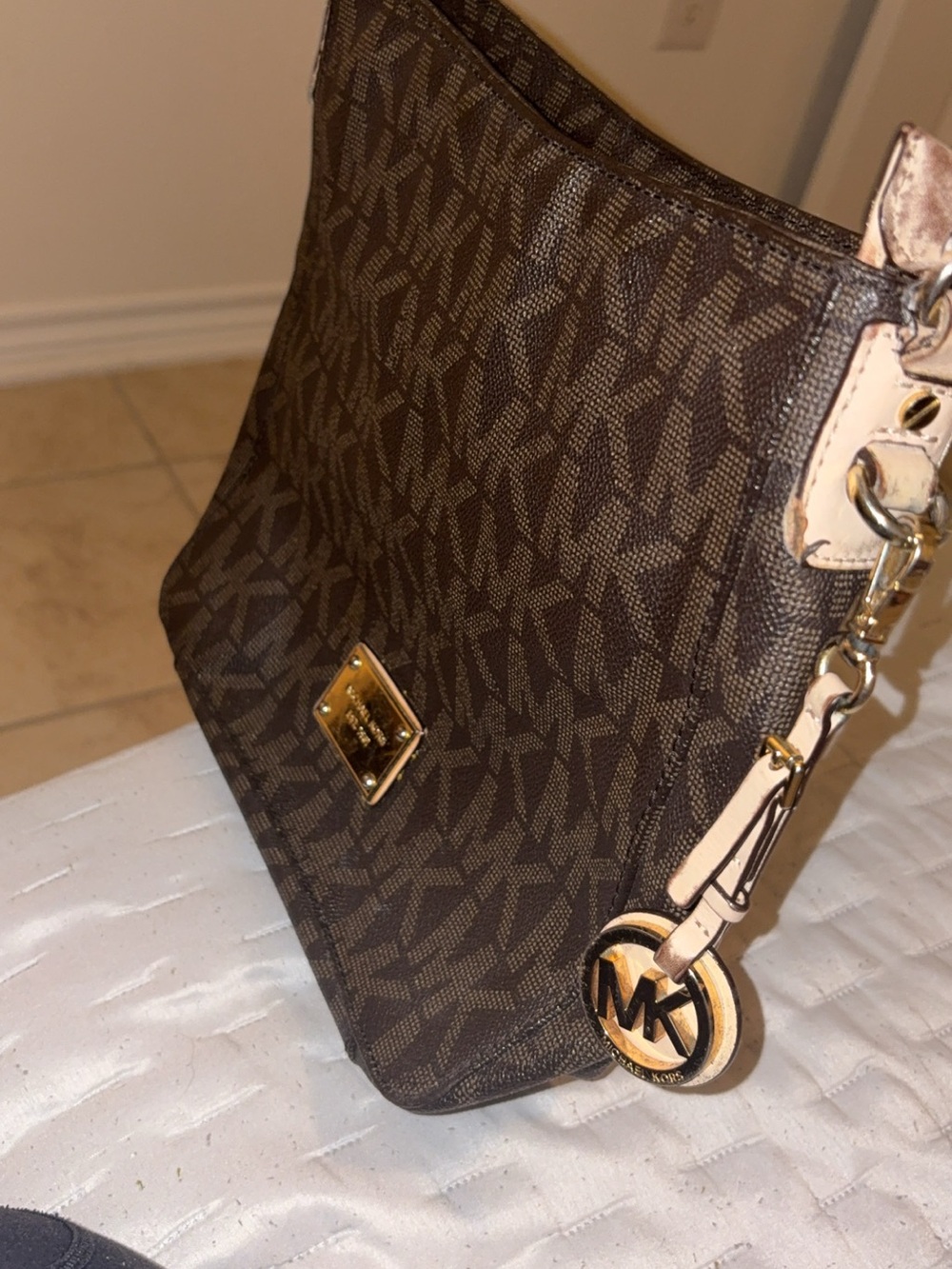 Michael Kors Brown Logo Crossbody with Gold Hardware
